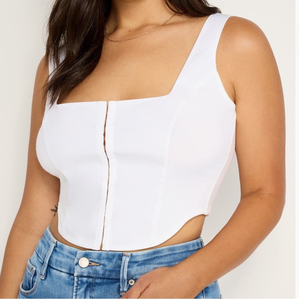 Good American White Poplin Corset Square-Neck Hook & Eye Closure Top - Sz M, NWT